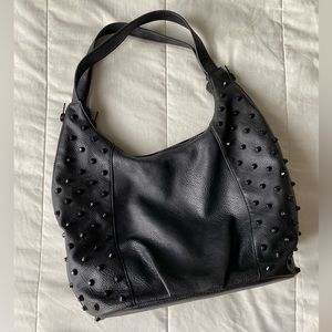 Black faux leather studded shoulder bag